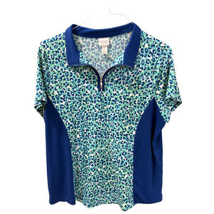 Weekends by Chico Womens 2 (12/L) Teal/Blue Golf Shirt Tennis Pickleball Sporty
